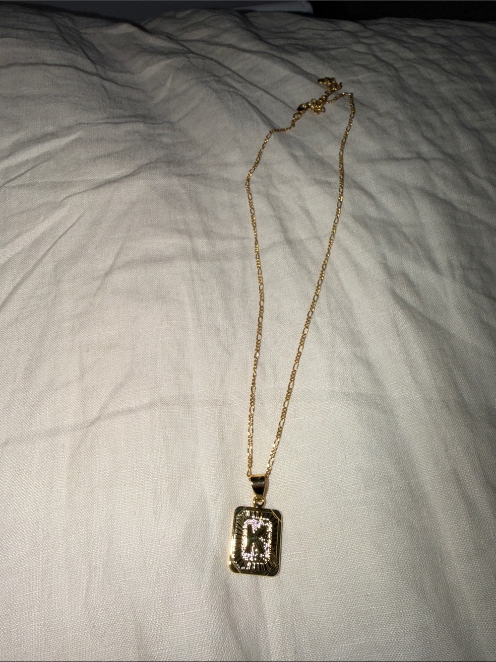Gold Rectangular “K” Initial Pendant Necklace - Women Jewelry